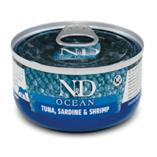 Farmina N&D Ocean Grain Free Cat Adult Tuna, Sardine & Shrimp Cans - вологий корм для котів, тунець, сардина, креветка 70 г