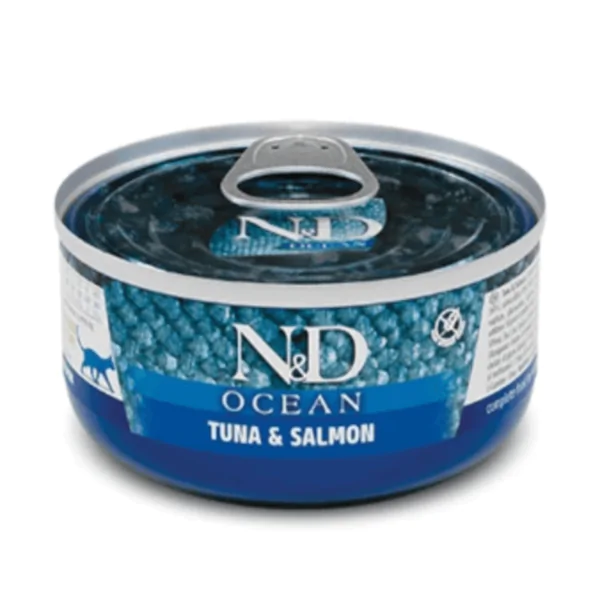Farmina N&D Ocean Grain Free Cat Adult Tuna & Salmon Cans - вологий корм для котів, беззерновий, тунець, лосось 70 г
