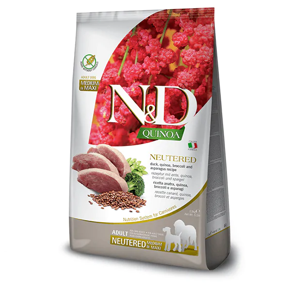 Farmina N&D Quinoa Dog Adult Medium & Maxi Neutered Duck, Broccoli & Asparagus - сухий корм для дорослих стерил. собак середніх та великих порід,качка,кіноа,броколі і спаржа,2,5 кг