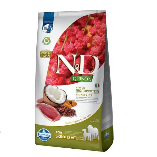 Farmina N&D Quinoa Dog Adult Medium & Maxi Skin & Coat Duck & Coconut - корм для собак при харчовій алергії з качкою, кіноа, кокос і куркума