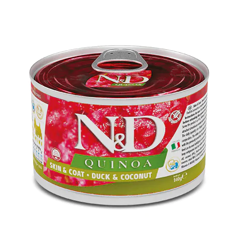 Farmina N&D Quinoa Dog Adult Mini Skin & Coat Duck & Coconut Cans - вологий корм для собак при харчовій алергії з качкою, кіноа, кокос та куркума, 140 г