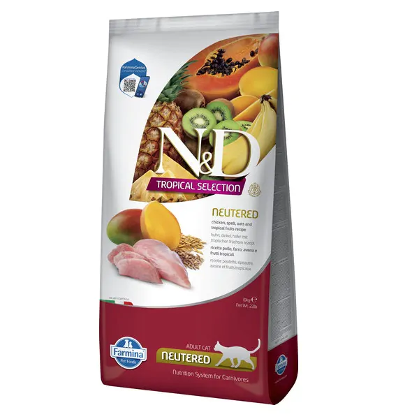Farmina N&D Low Grain Tropical Selection Cat Adult Sterilised Chicken, Spelt, Oats & Tropical Fruit - корм для стерилізованих котів, курка з тропічними фруктами