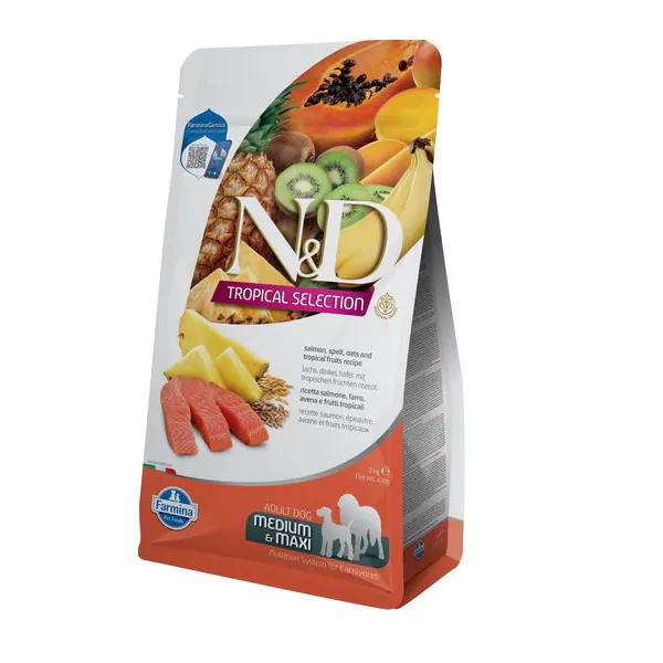 Farmina N&D Low Grain Tropical Selection Dog Adult Medium & Maxi Salmon, Spelt, Oats & Tropical fruits - корм для собак з лососем і тропічними фруктами