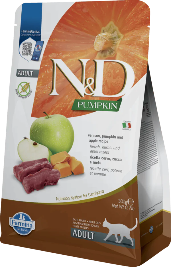 Farmina N&D Pumpkin Cat Adult Venison & Apple - корм для котів з гарбузом, олениною та яблуком