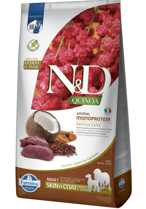 Farmina N&D Quinoa Dog Adult Medium & Maxi Skin & Coat Venison & Coconut - корм для собак з олениною та кокосом