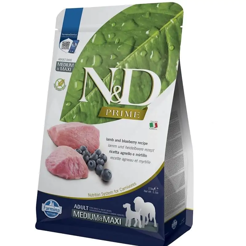 Farmina N&D Prime Dog Lamb & Blueberry Adult Medium & Maxi - сухий корм для собак з ягням та чорницею, 2,5 кг Farmina N&D Prime Dog Lamb & Blueberry Adult Medium & Maxi - сухий корм для собак з ягням та чорницею, 2,5 кг