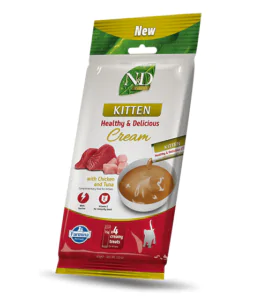 Фарміна кремові ласощі для кошенят з куркою і тунцем N&D Grain Free PRIME CAT CREAM CHICKEN & TUNA KITTEN 60 gr, 4x15gr