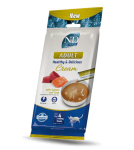 Фарміна кремові ласощі для котів з лососем і тунцем N&D Grain Free OCEAN CAT CREAM TUNA & SALMON ADULT 60 gr, 4x15gr