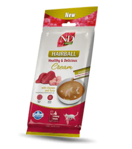 Фарміна кремові ласощі для котів N&D QUINOA CAT HAIRBALL CREAM CHICKEN & TUNA ADULT 60 gr, 4x15gr