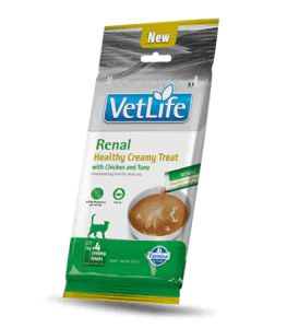 Фарміна кремові ласощі для котів при захворюваннях нирок VET LIFE CAT RENAL CREAMY TREAT CHICKEN & TUNA 60 gr, 4x15gr