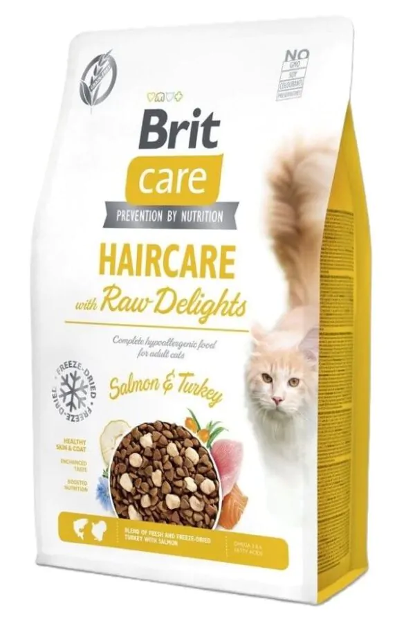 Brit Care Cat Raw Delights Haircare - сухий корм, догляд за шерстю лосось та індичка 2 кг
