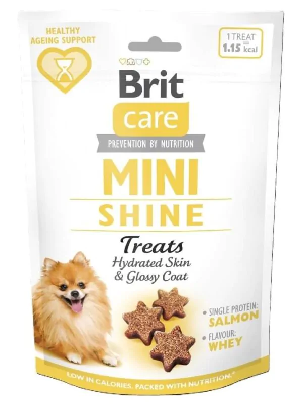 Ласощі для собак малих порід Brit Care Mini Treats Shine для блискучої шерсті лосось 50 г