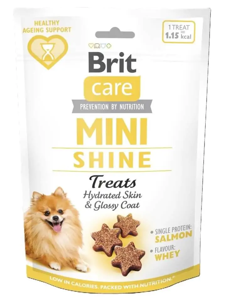 Ласощі для собак малих порід Brit Care Mini Treats Shine для блискучої шерсті лосось 50 г