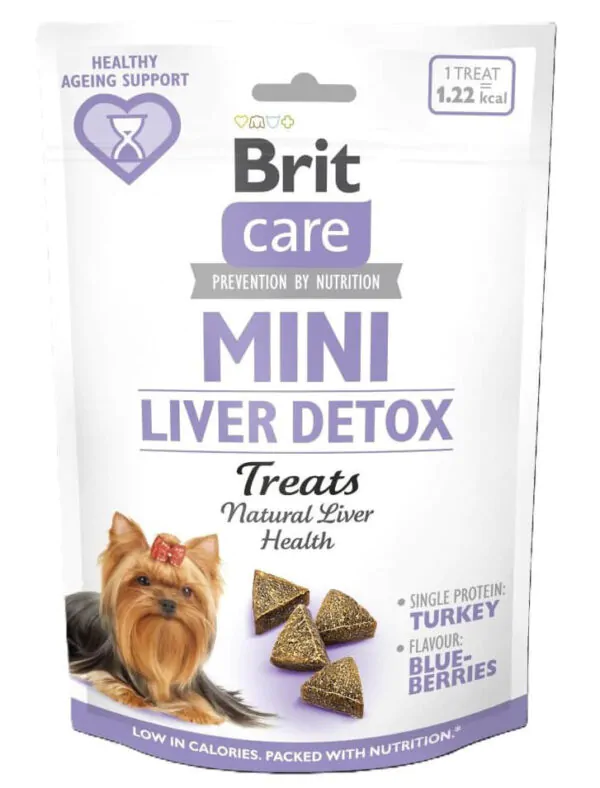 Ласощі для собак малих порід Brit Care Mini Treats Liver Detox детокс печінки індичка смак чорниця 50 г