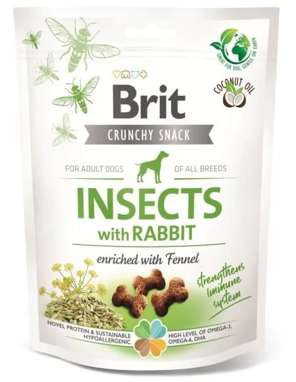 Ласощі для собак Brit Care Dog Crunchy Cracker Insects with Rabbit для міцного імунітету з комахами кроликом і фенхелем 200 г