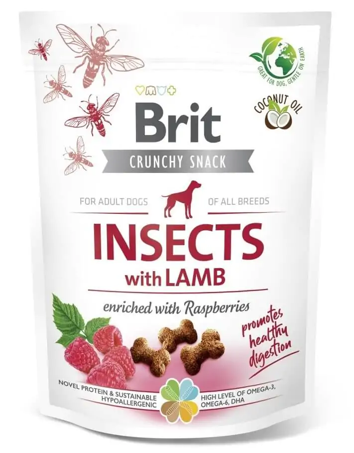 Ласощі для собак Brit Care Dog Crunchy Cracker Insects with Lamb для покращення травлення з комахами ягням і малиною 200 г