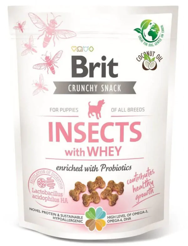 Ласощі для цуценят Brit Care Dog Crunchy Cracker Insects with Whey для здорового росту з комахами сироваткою і пробіотиками