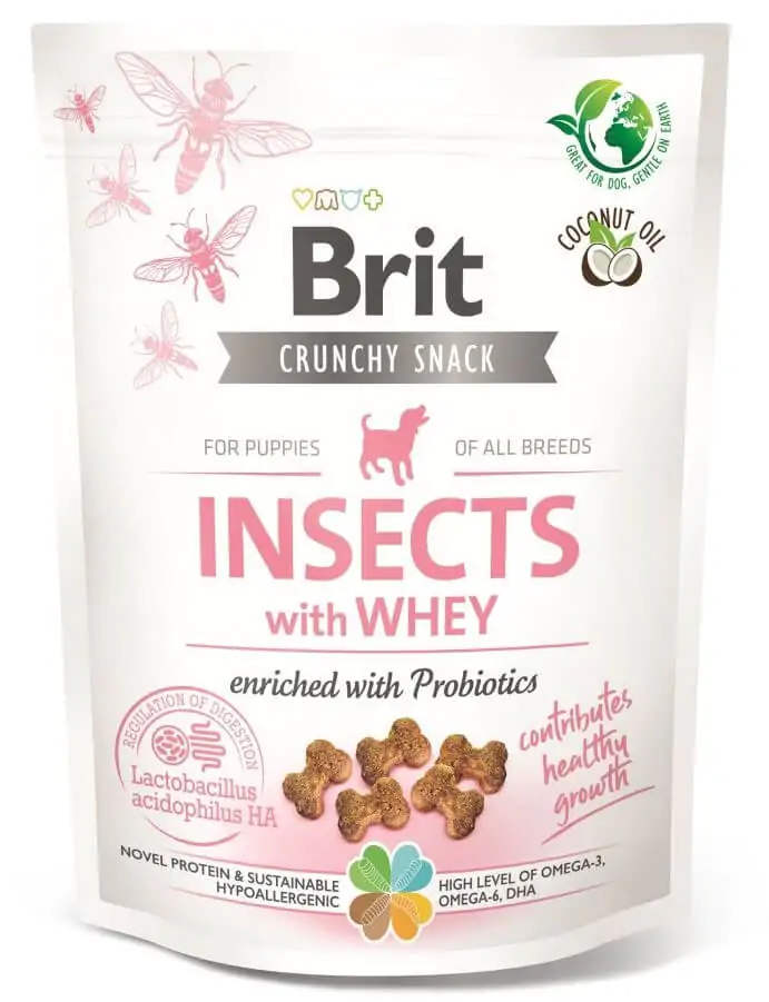 Ласощі для цуценят Brit Care Dog Crunchy Cracker Insects with Whey для здорового росту з комахами сироваткою і пробіотиками